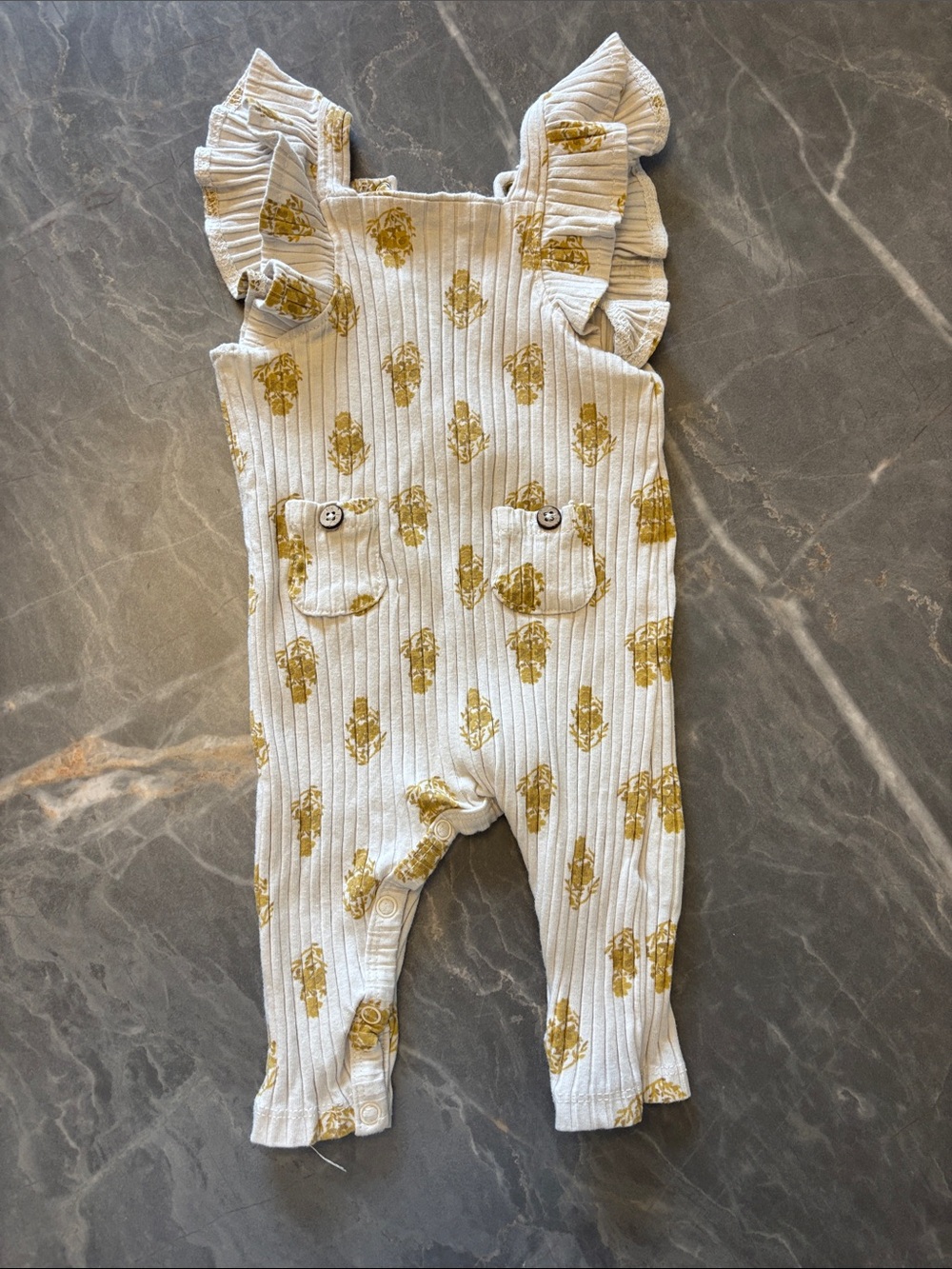 Jessica Simpson Cream Romper with Mustard Floral Print
